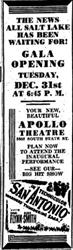 Gala Opening advertisement for the Apollo Theatre on 31 December 1946.  'The news all Salt Lake has been waiting for!' - , Utah